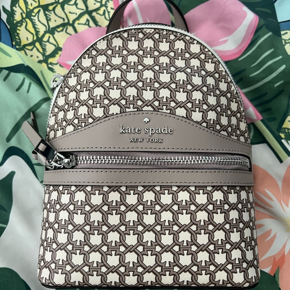 Kate Spade Beige and White Patterned Mini Backpack